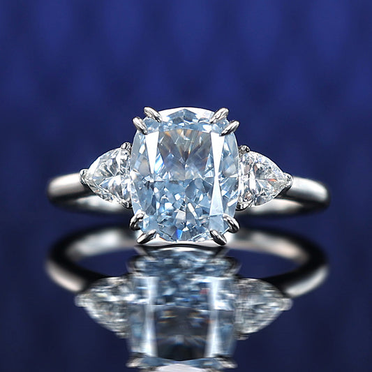 Micro-setting intense blue diamond color Lab created stones the milky way ring, sterling silver