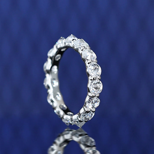 Micro-setting reverse dribs and drabs Lab created stones detailed band ring, sterling silver