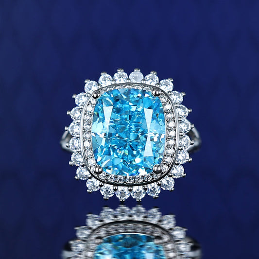 Micro-setting Aquarium color Lab created stones sparkle ring, sterling silver