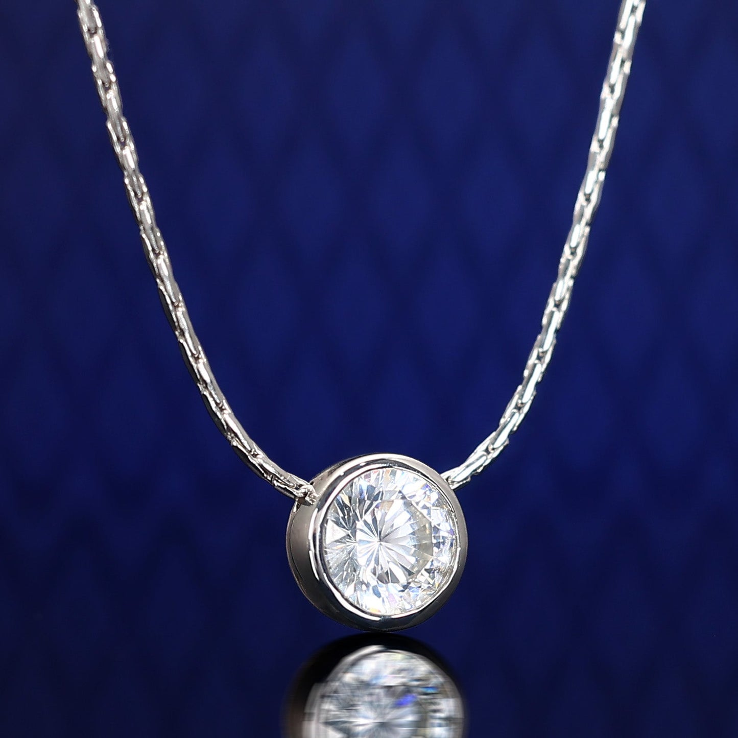 Micro-setting Brilliant cut Lab created stones Stars and moon special chain necklace, sterling silver