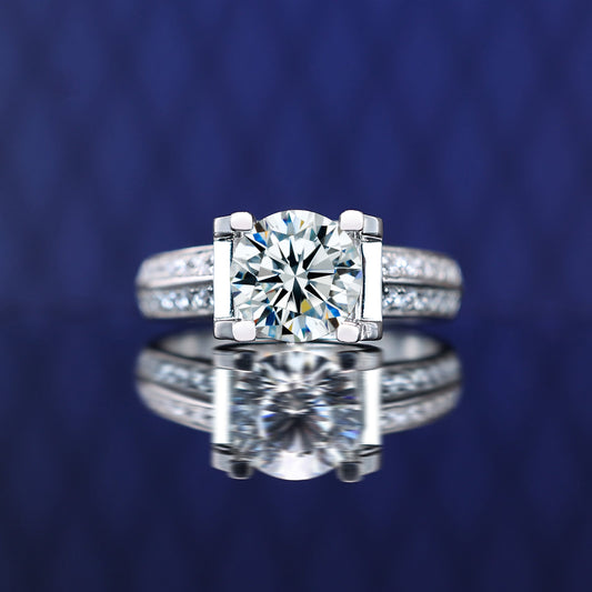 Micro-setting lab created stones OX ring, sterling silver. (2 carat)