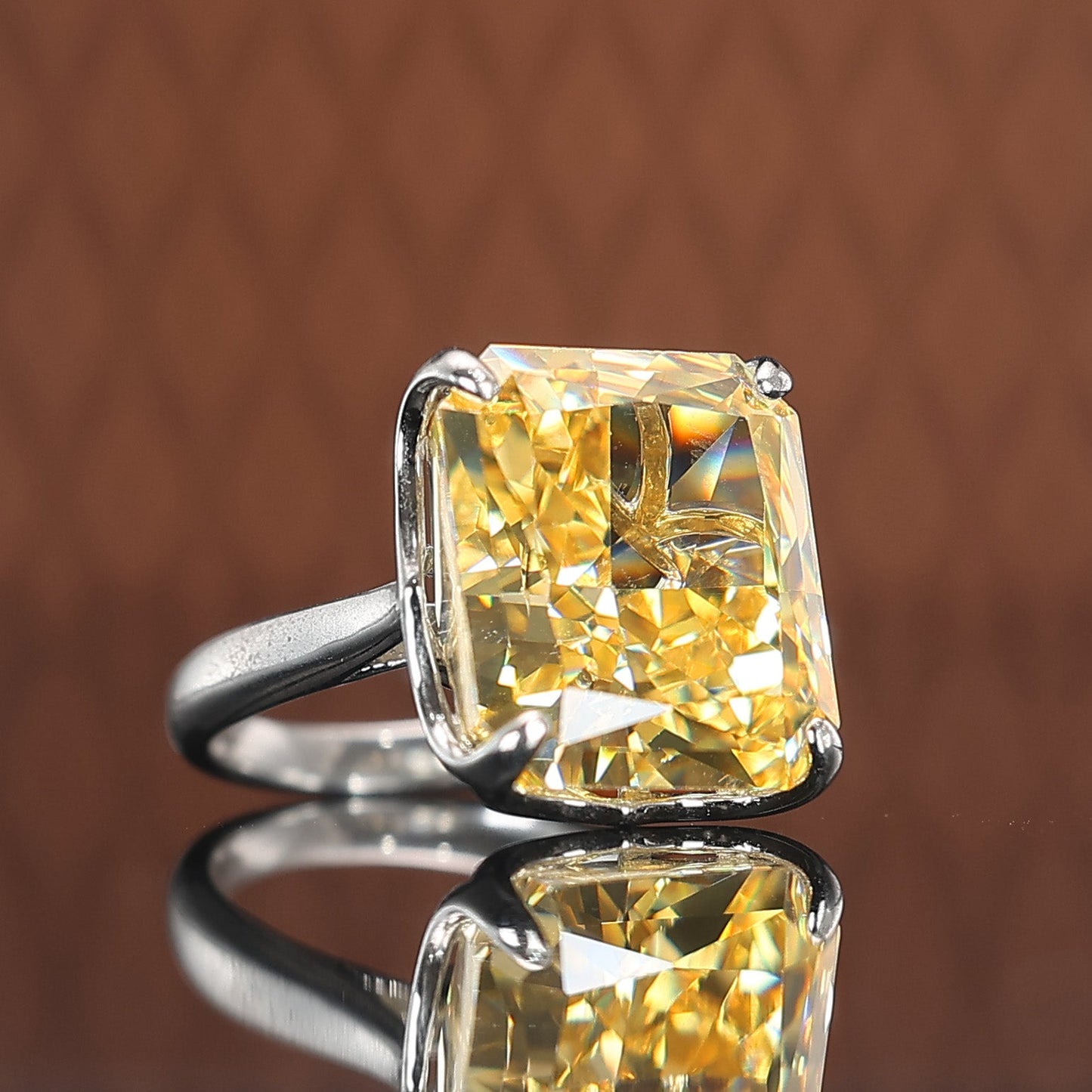 Special offer Micro-setting yellow diamond color Lab created stones Rectangular shape ring, sterling silver.15 carat