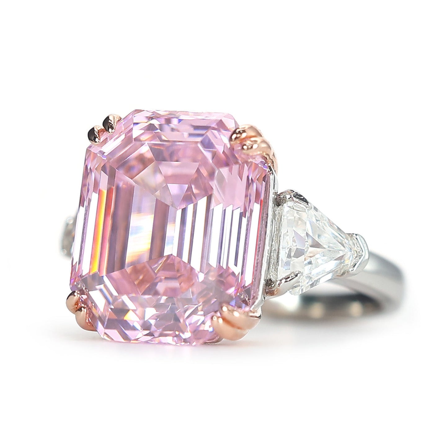 Promotional design Micro-setting Pink diamond color Lab created stones Asscher cut ring, sterling silver