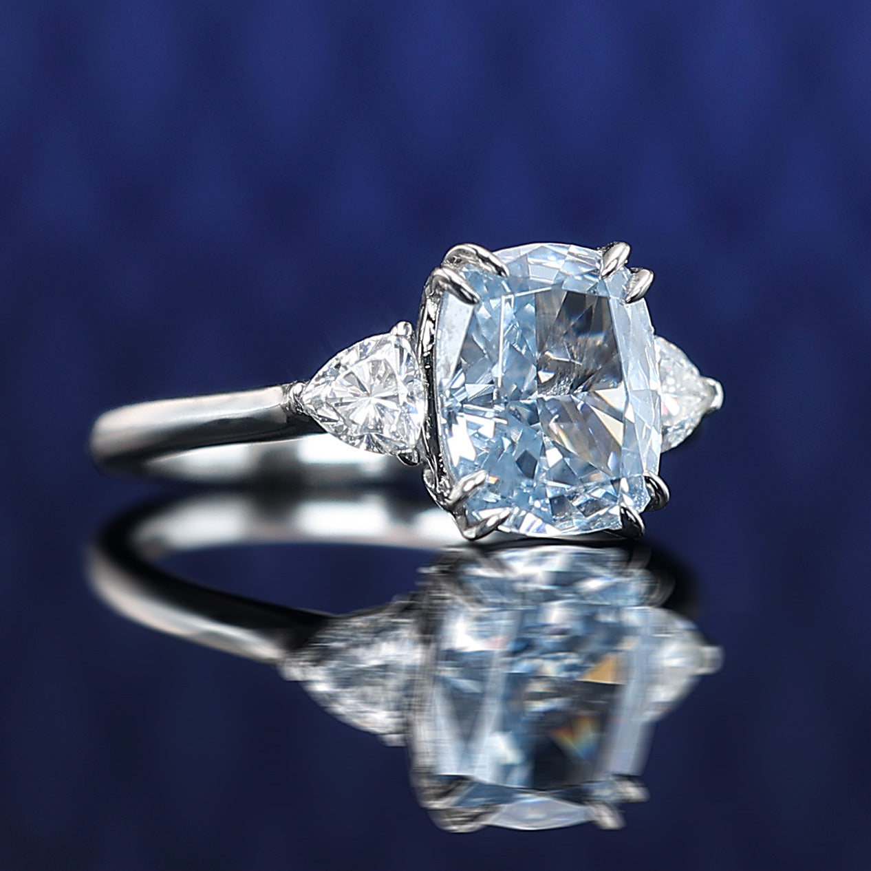 Micro-setting intense blue diamond color Lab created stones the milky way ring, sterling silver