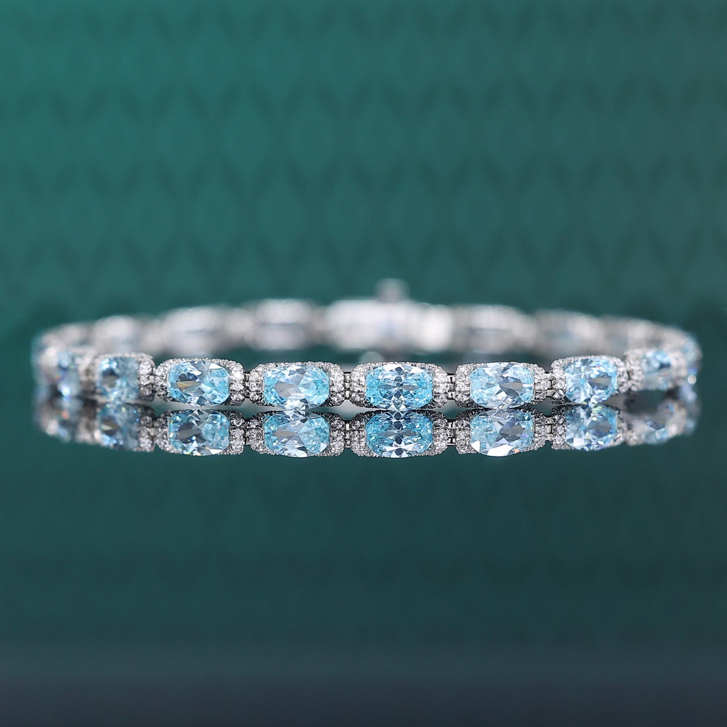 Micro-setting Aquamarine color fully studded fancy bracelet