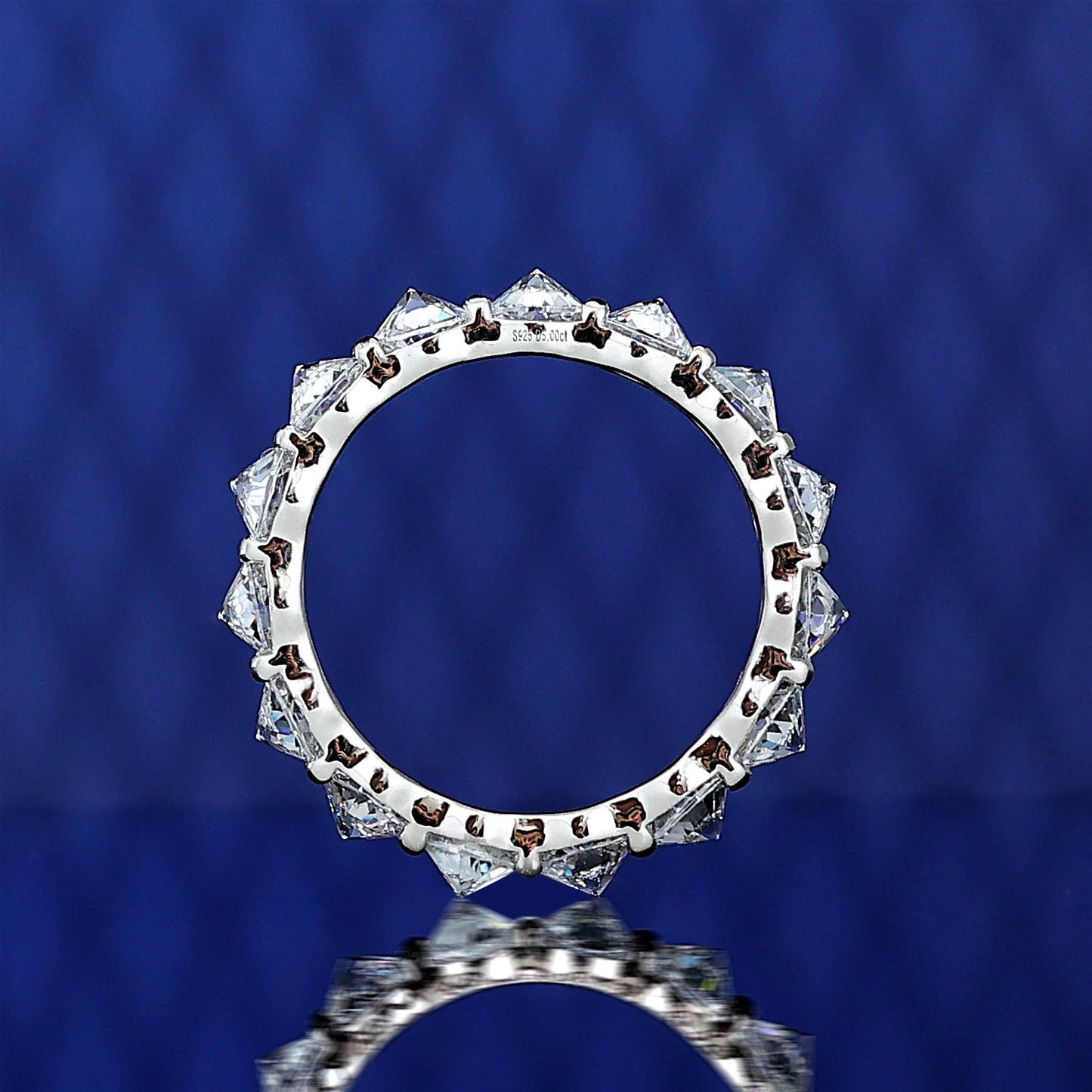 Micro-setting reverse dribs and drabs Lab created stones detailed band ring, sterling silver