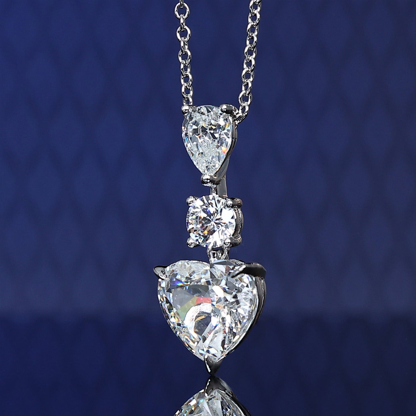 #2167 Micro-setting Lab created stones tear and heart necklace, sterling silver.