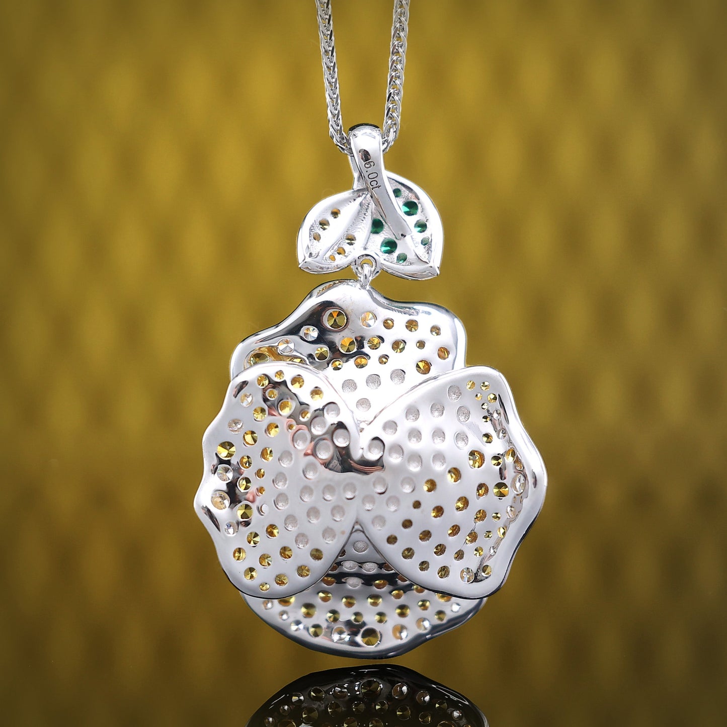 Micro-setting golden shell pearl Lab created stones abundant wealth necklace, sterling silver.