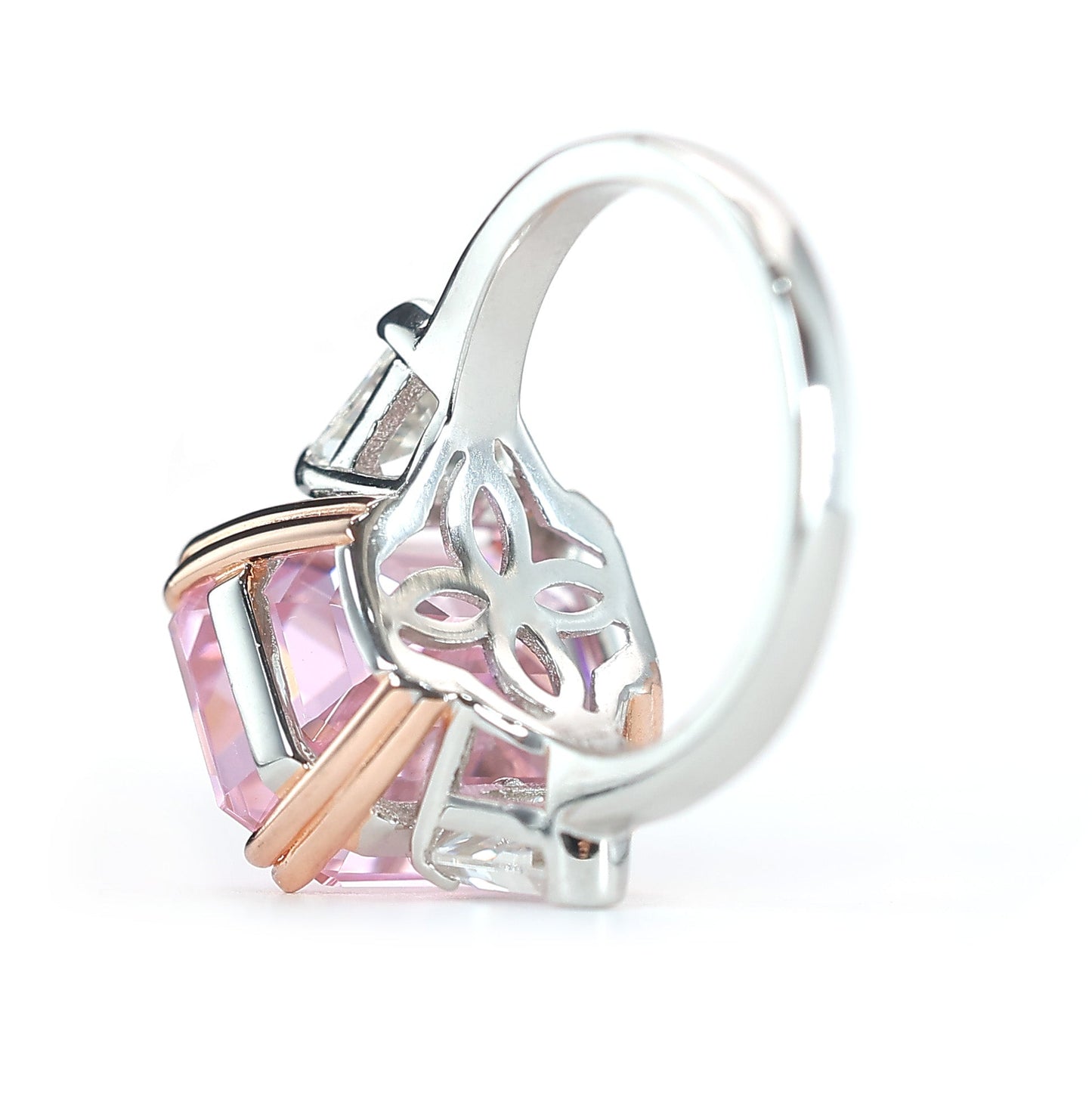 Promotional design Micro-setting Pink diamond color Lab created stones Asscher cut ring, sterling silver