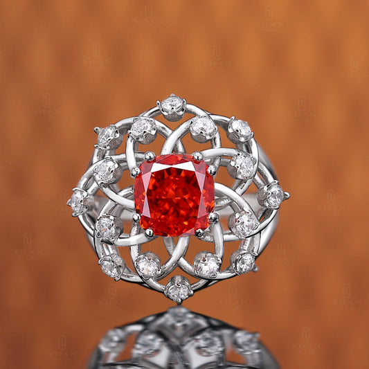 Micro-setting dark Fanta color Lab created stones fancy ring, sterling silver