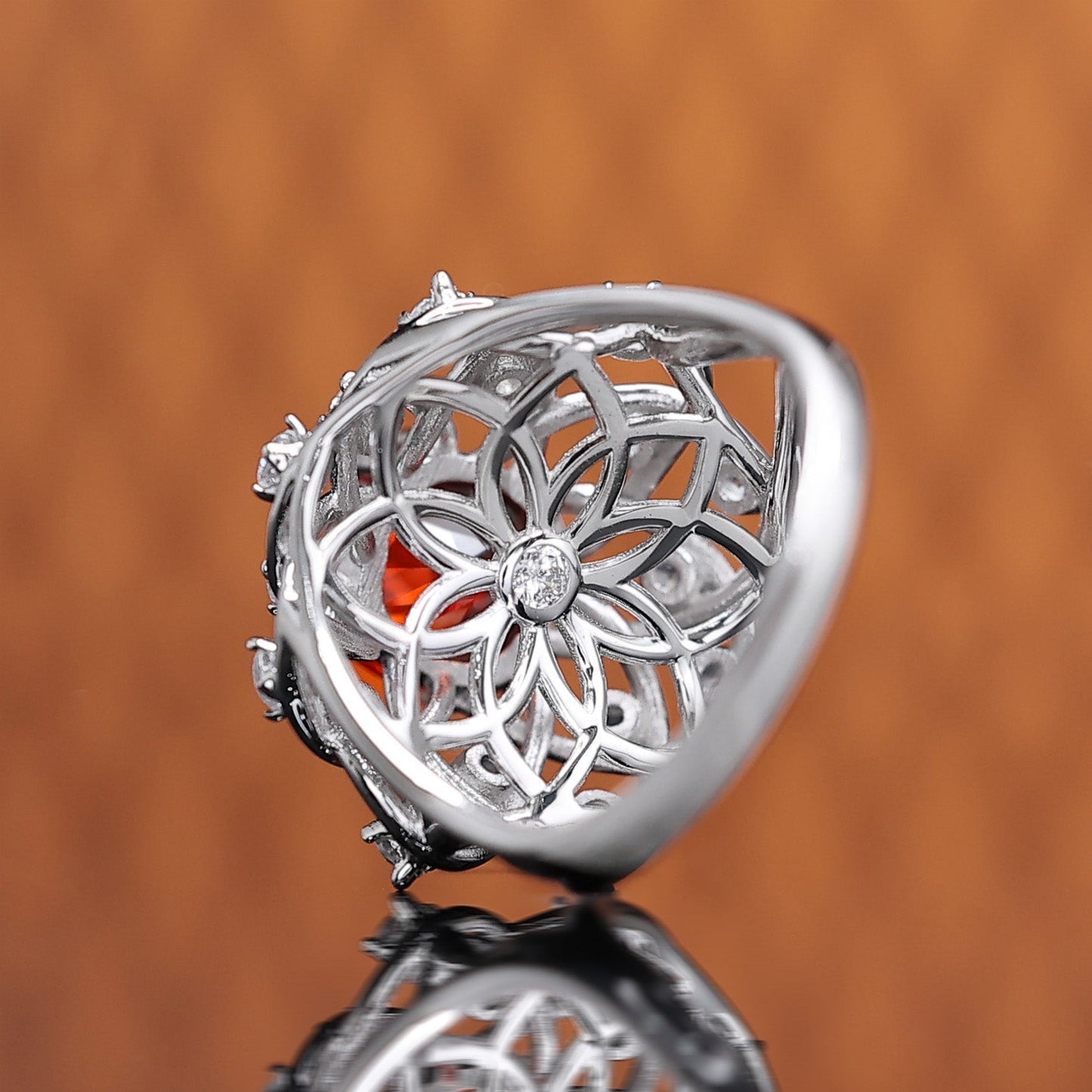 Micro-setting dark Fanta color Lab created stones fancy ring, sterling silver
