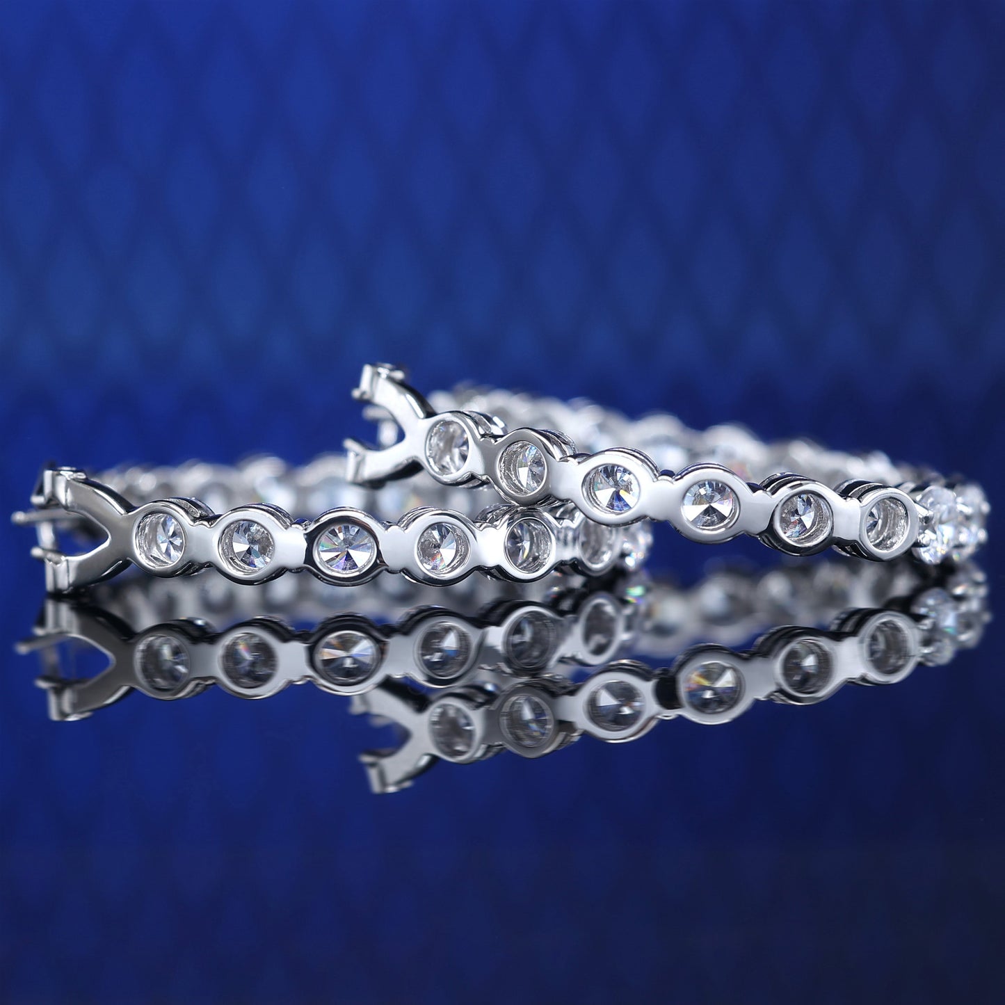 Micro-setting fully studded lab created stones ear loop, sterling silver. (Big size)