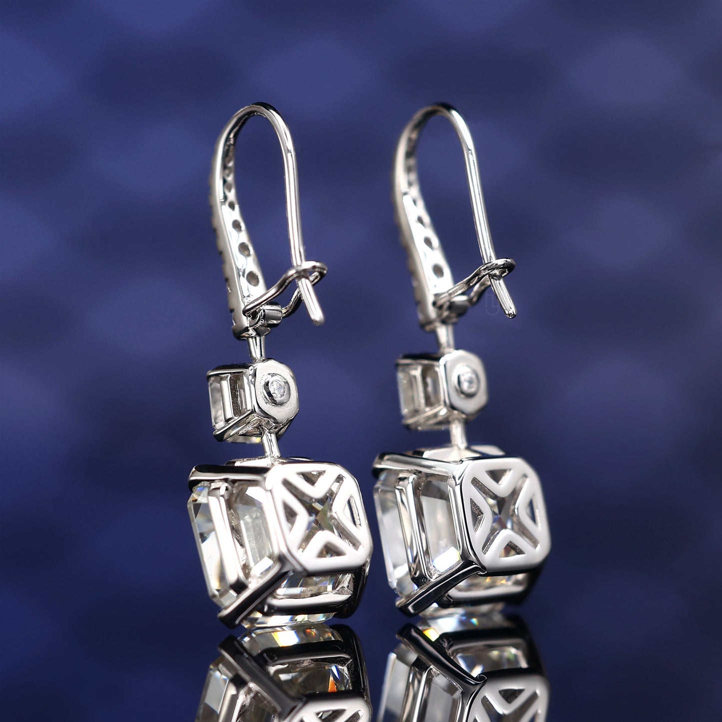 Special offer  Royal Asscher Cut Lab created stones hook earrings, sterling silver.