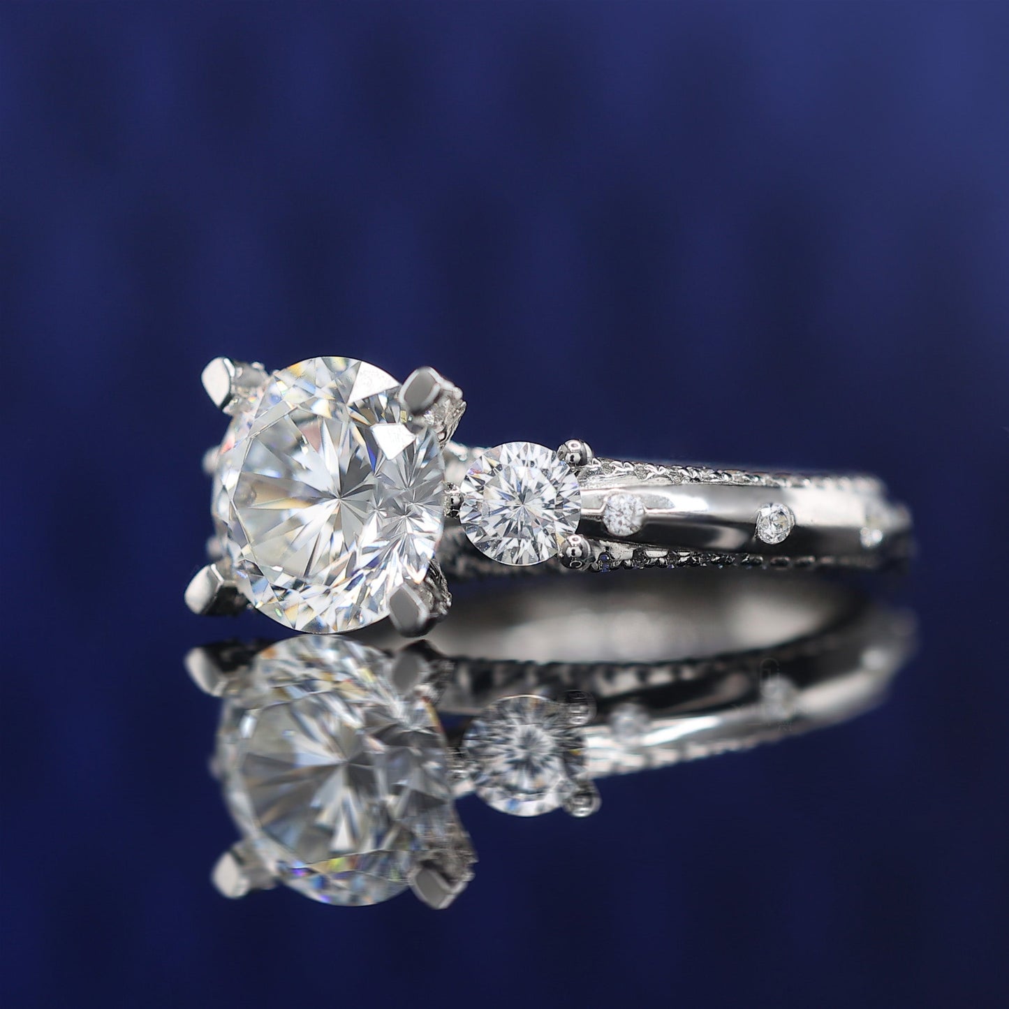 Micro-setting Lab created stones gravity ring, sterling silver .(3 carat)