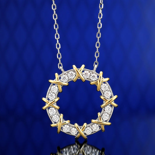 Promotion design Micro-setting Lab created stones double platting XX necklace, sterling silver