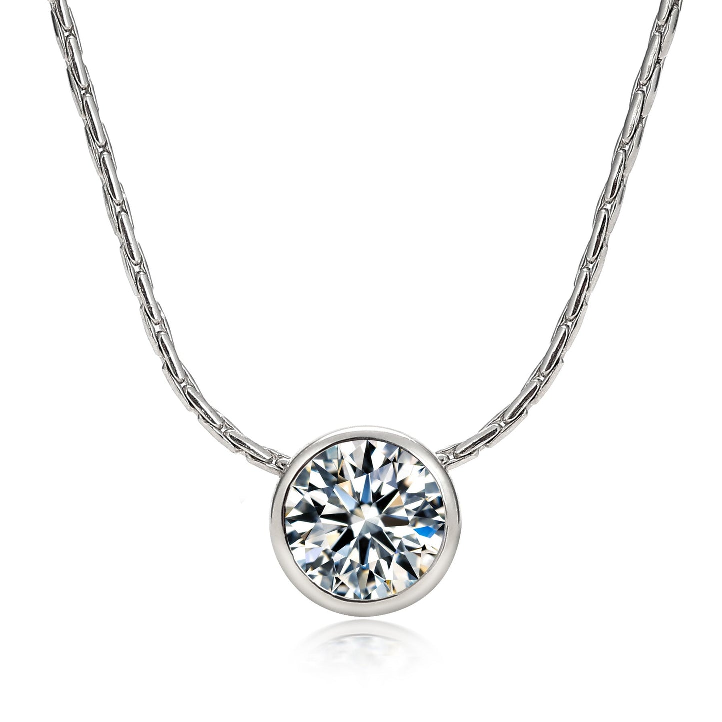 Micro-setting Brilliant cut Lab created stones Stars and moon special chain necklace, sterling silver