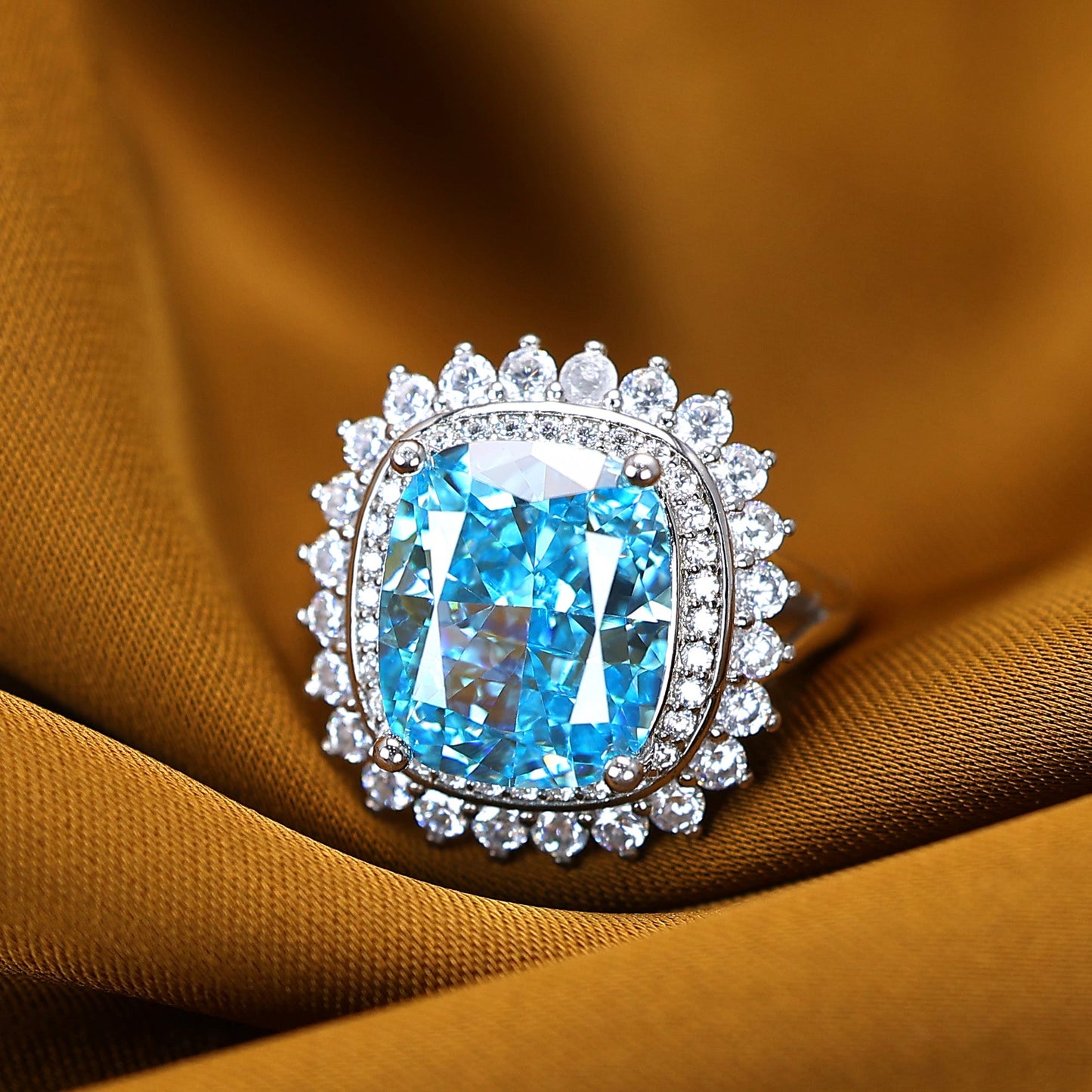 Micro-setting Aquarium color Lab created stones sparkle ring, sterling silver