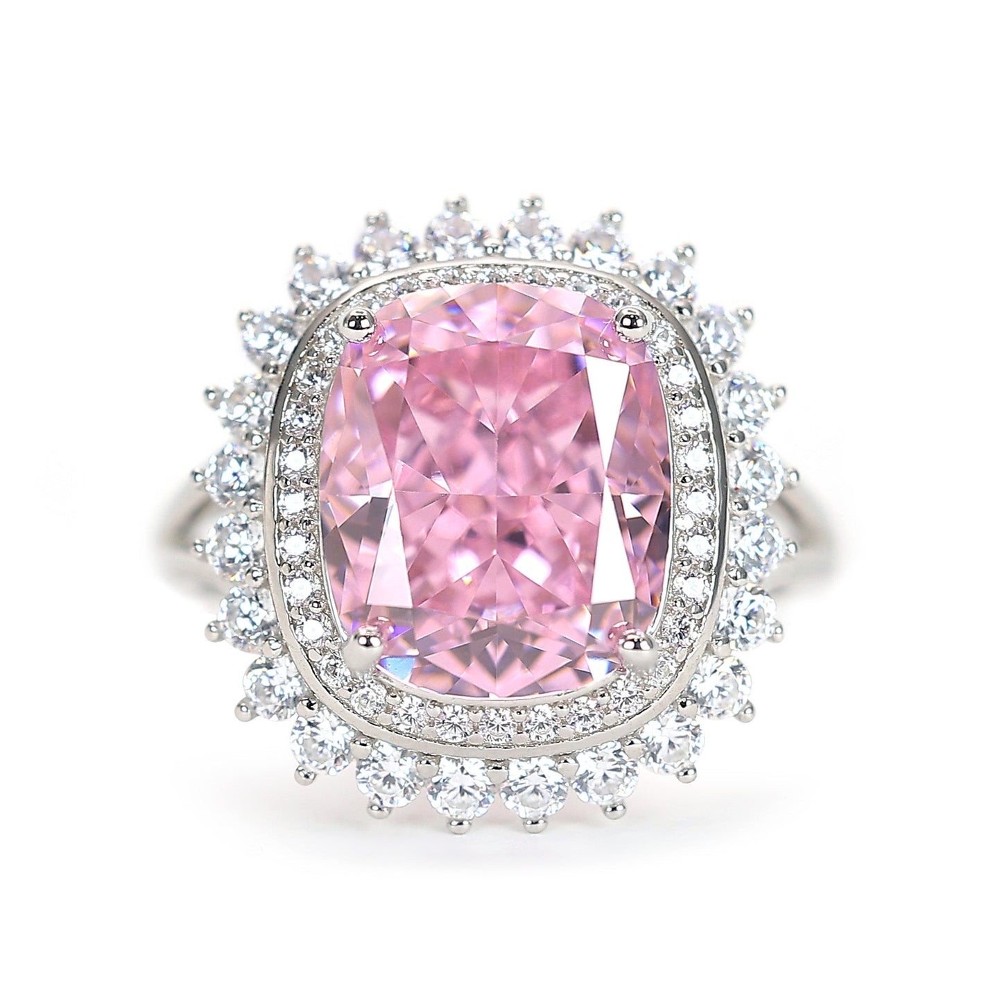 Micro-setting pink and G diamond color Lab created stones sparkle ring, sterling silver