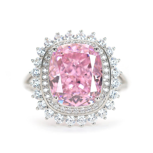 Micro-setting pink and G diamond color Lab created stones sparkle ring, sterling silver