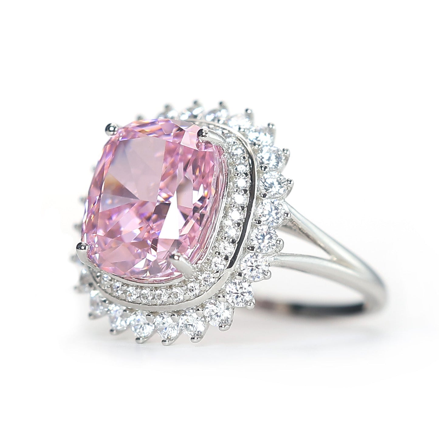 Micro-setting pink and G diamond color Lab created stones sparkle ring, sterling silver