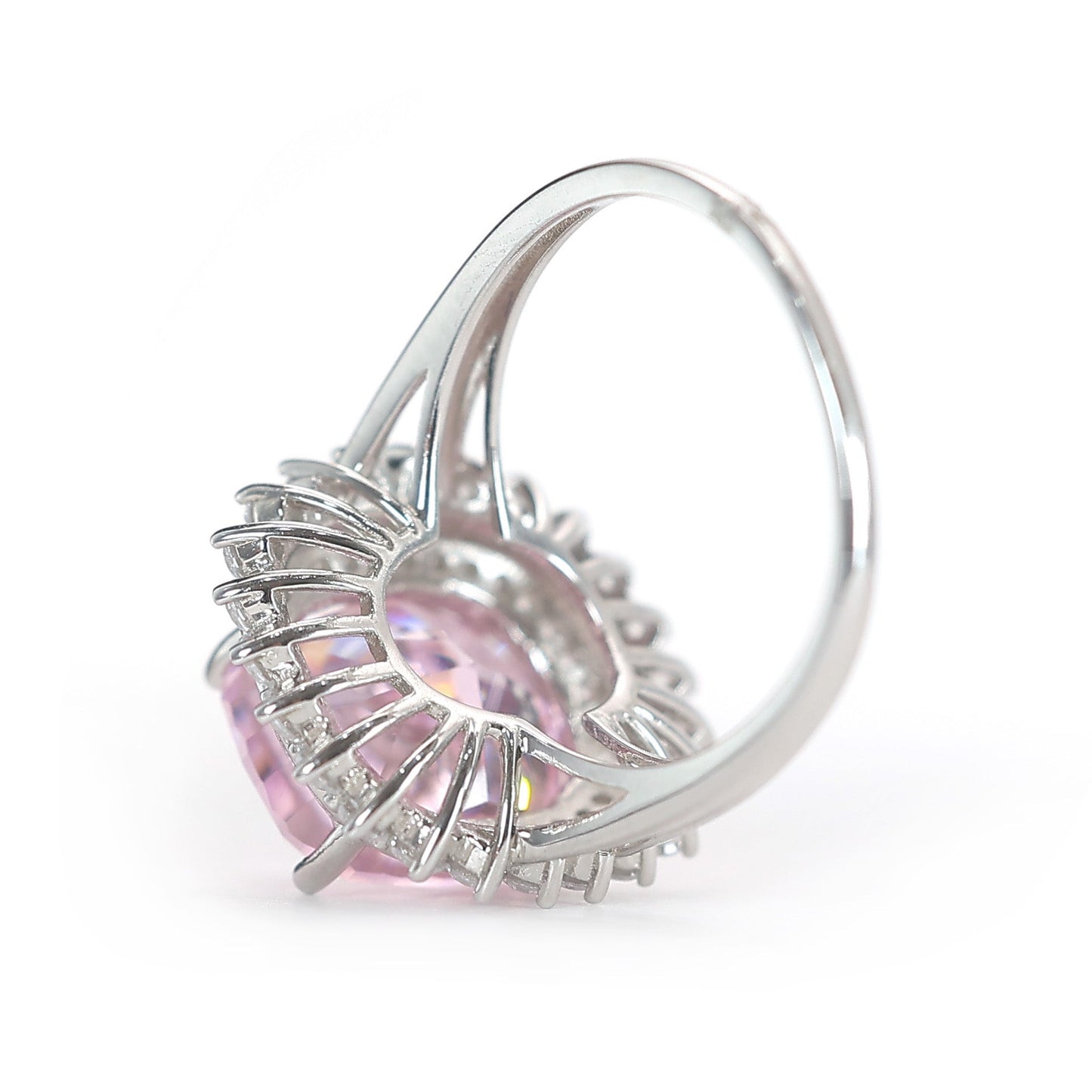 Micro-setting pink and G diamond color Lab created stones sparkle ring, sterling silver
