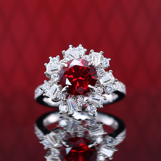 Micro-setting Ruby color irregular detailed ring, sterling silver