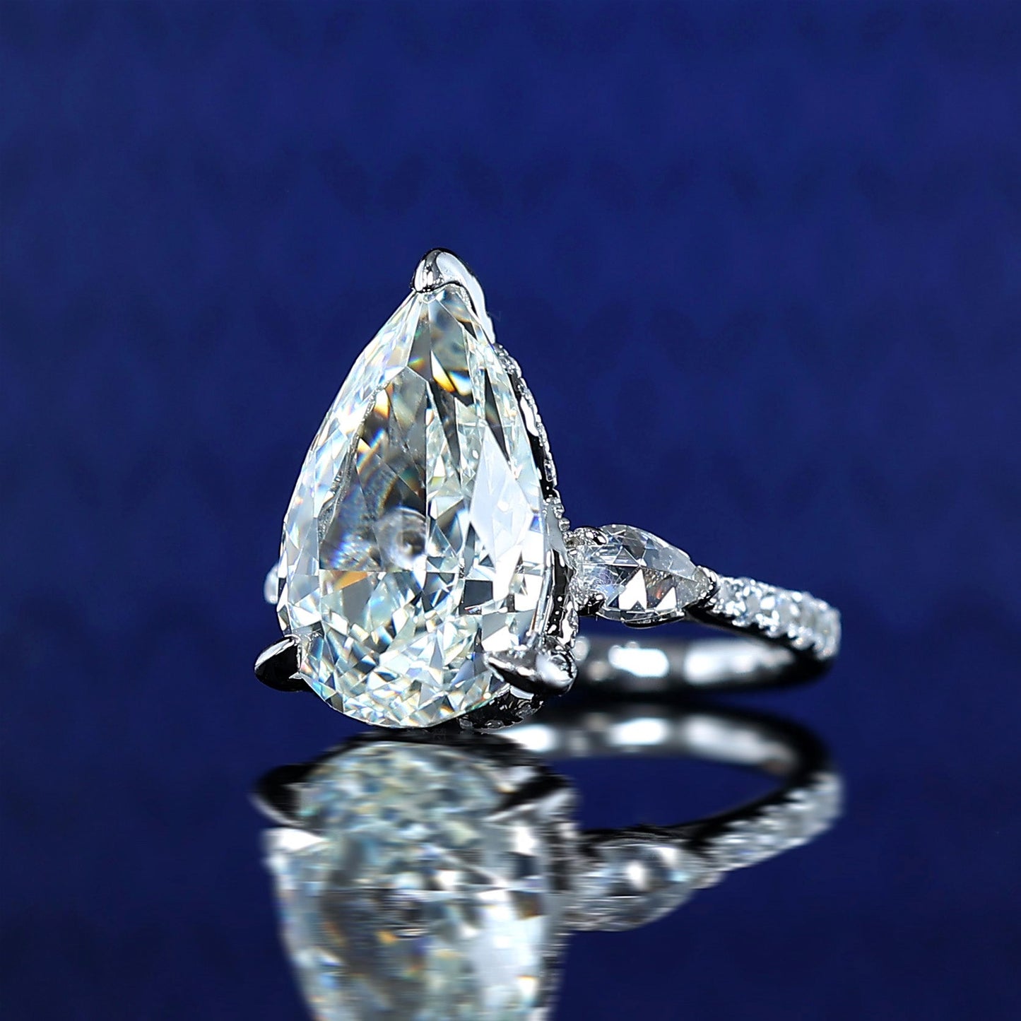 Micro-setting G color lab created stones Fancy Pear-cut ring, sterling silver. (23 carat) #1213