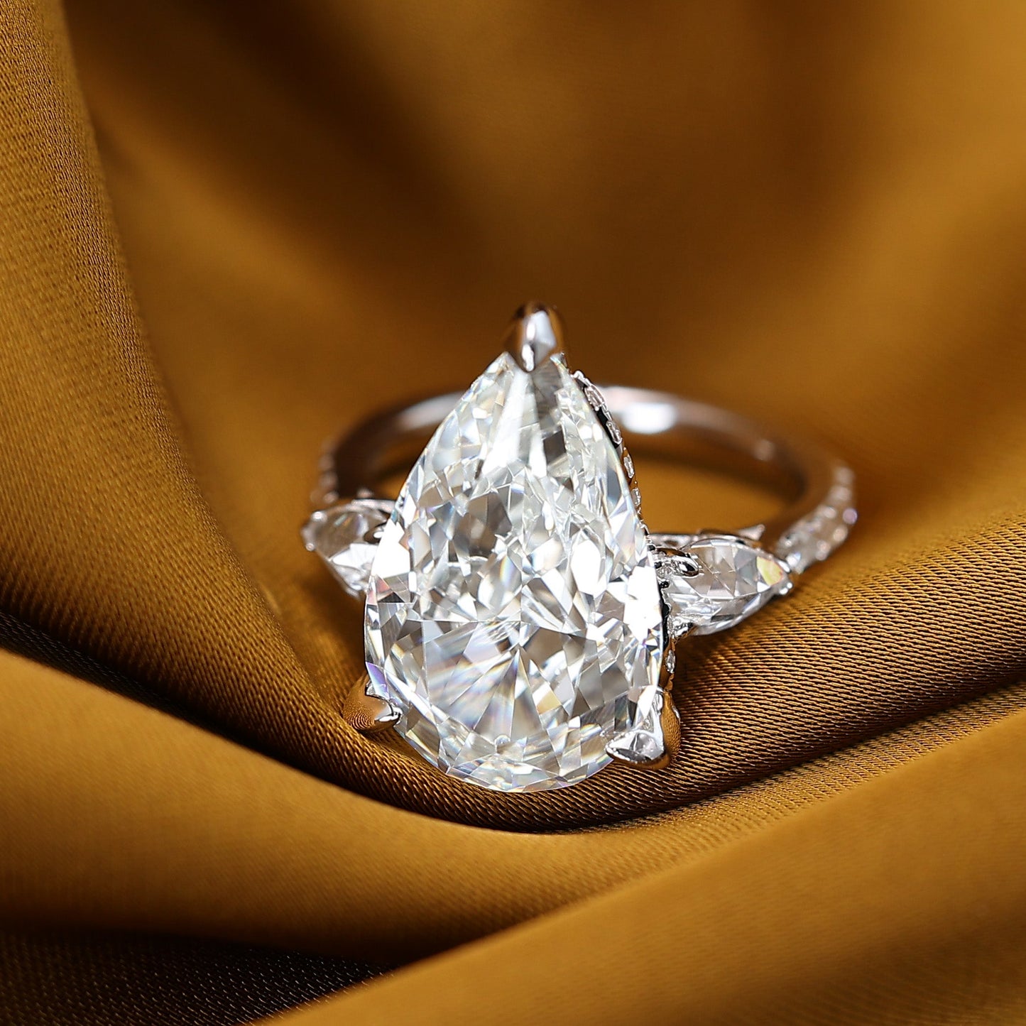 Micro-setting G color lab created stones Fancy Pear-cut ring, sterling silver. (23 carat) #1213