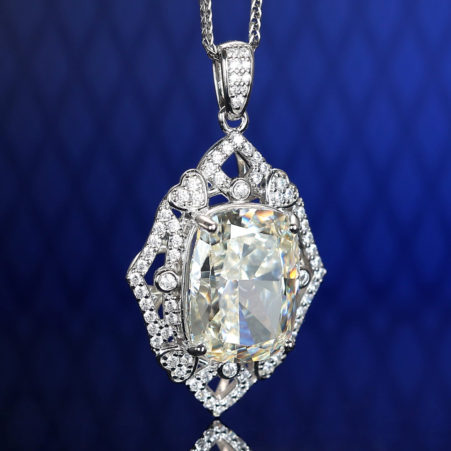 Special offer Micro-setting G color Lab created stones palace style necklace, sterling silver.