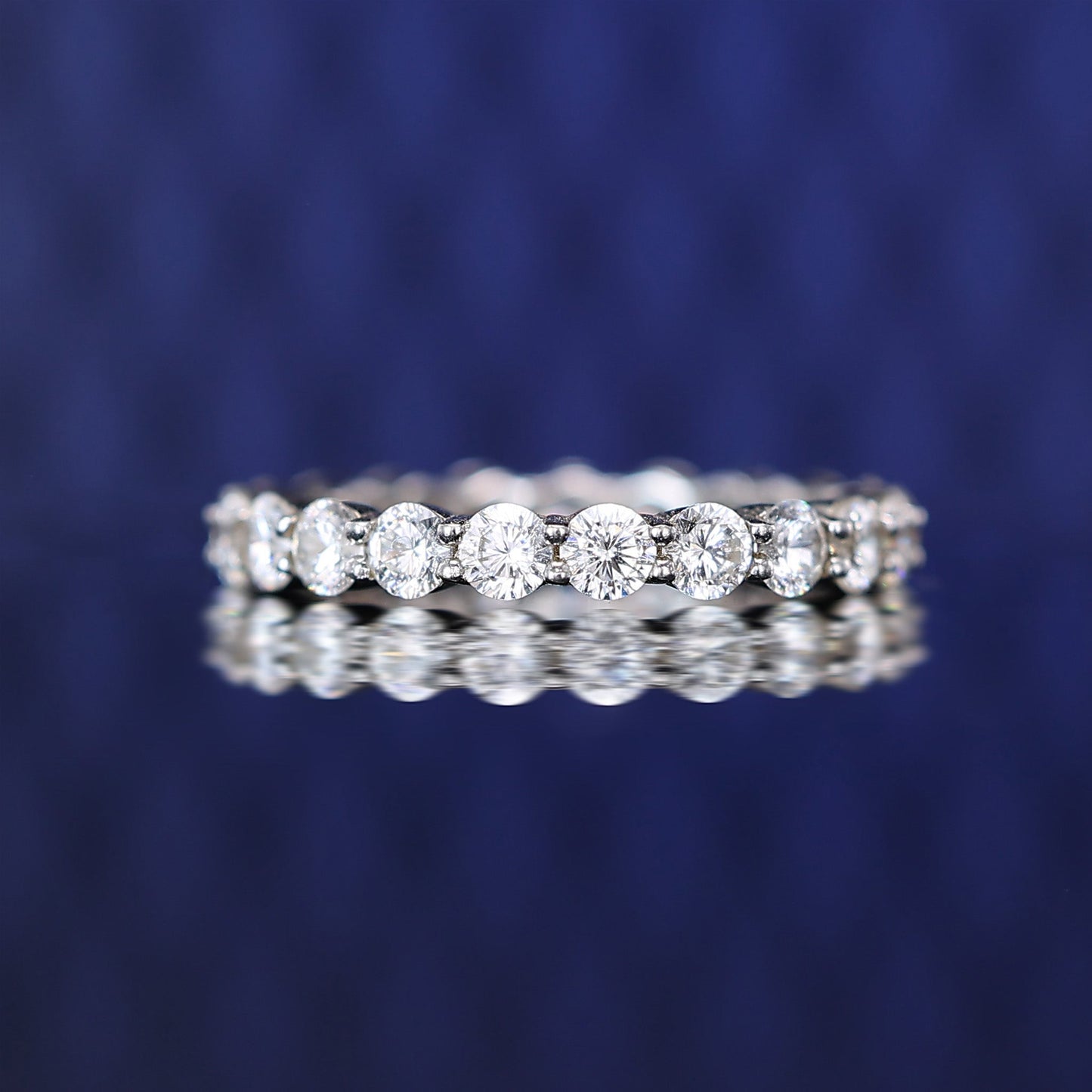 Micro-setting Rounds brilliant Lab created stones band ring, sterling silver