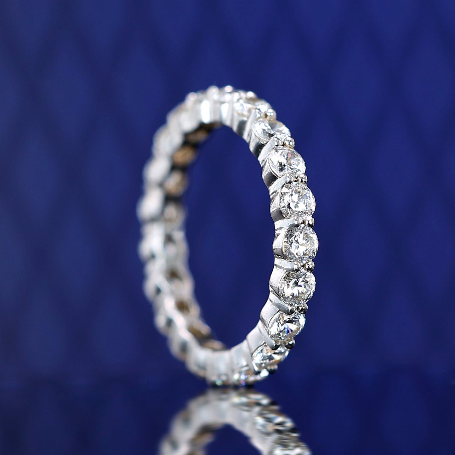 Micro-setting Rounds brilliant Lab created stones band ring, sterling silver