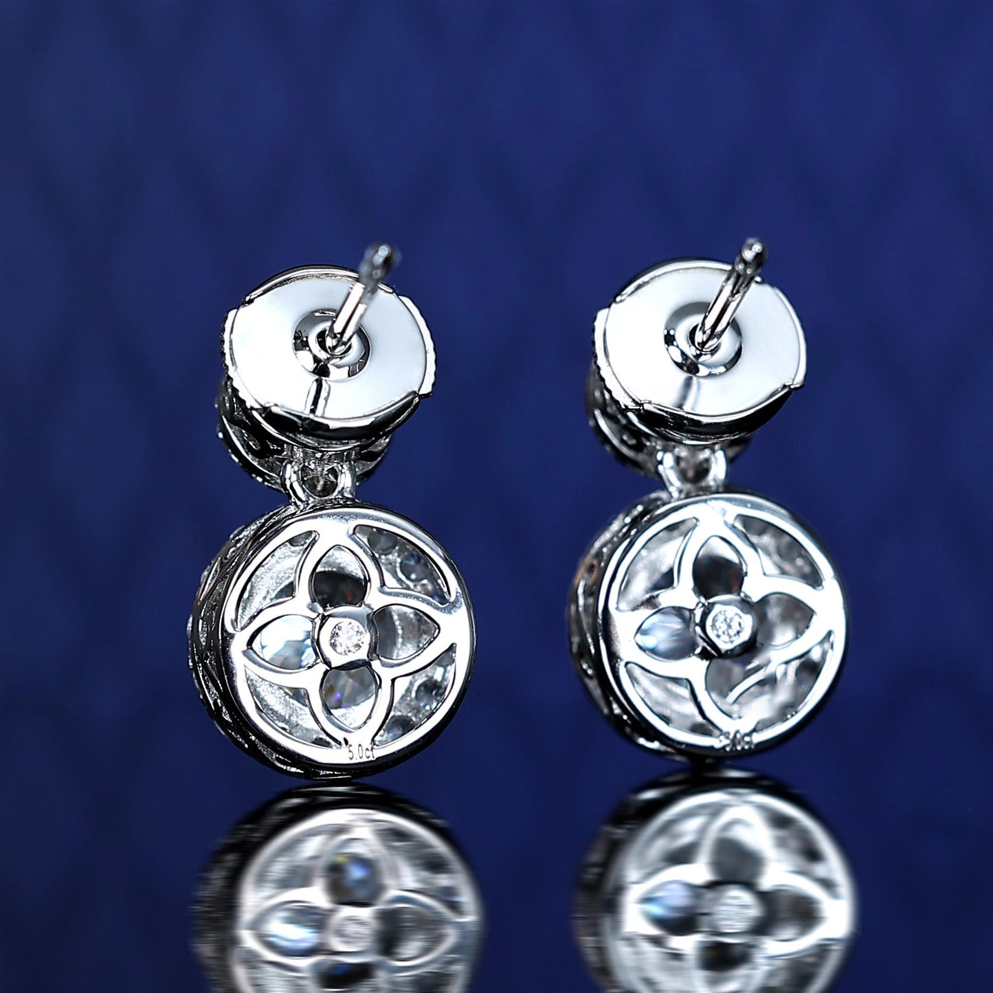 Promotional design Micro-setting Firework-cut Lab created stones big and small round shape earrings, sterling silver