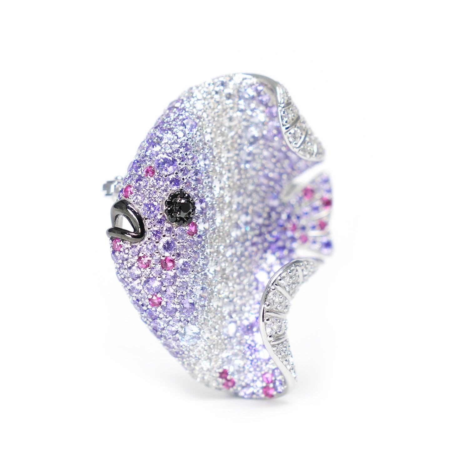 Micro-setting Fancy lavender color goldfish brooch, copper