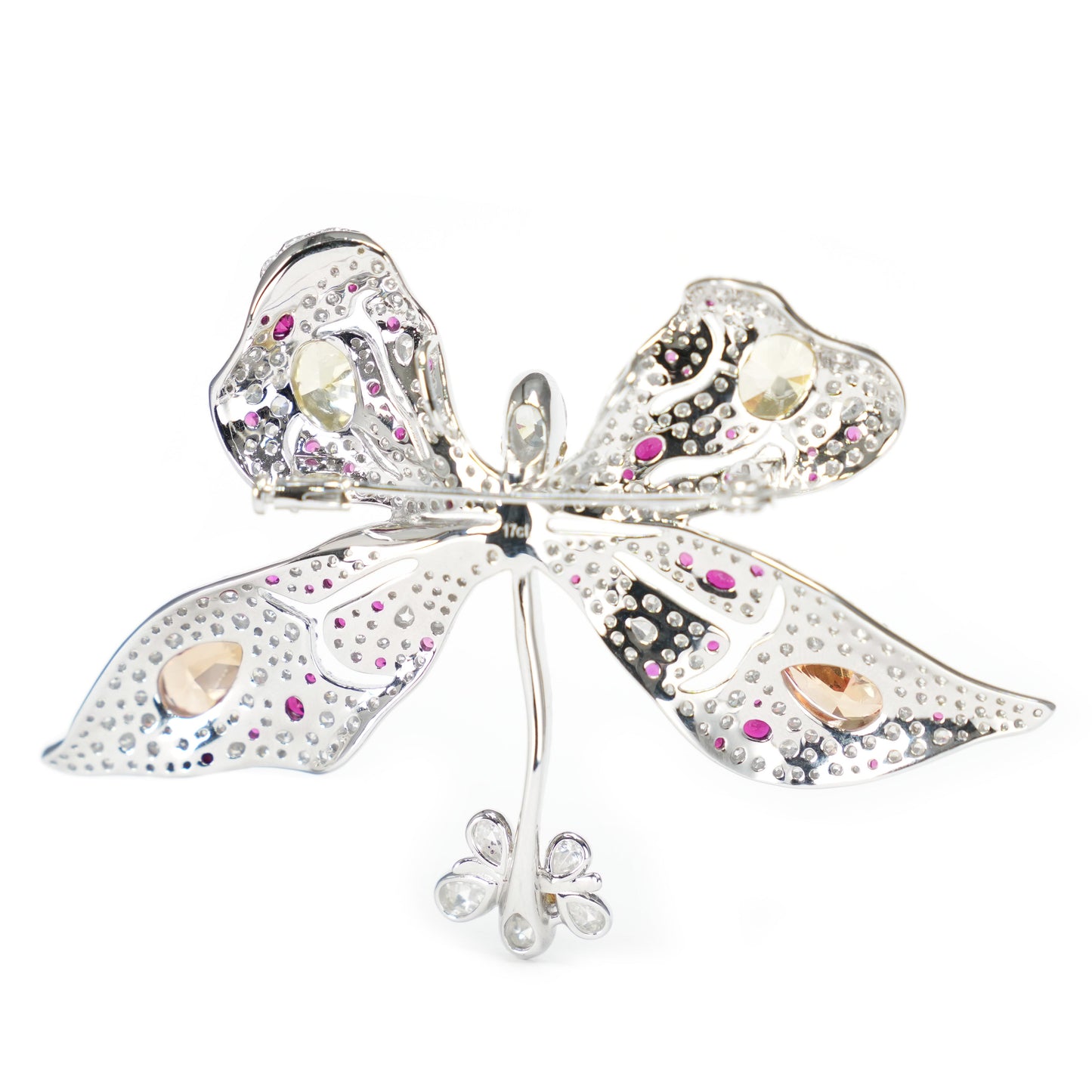 Micro-setting Fancy mixed colors & cutting Dragonfly touch water brooch, sterling silver.