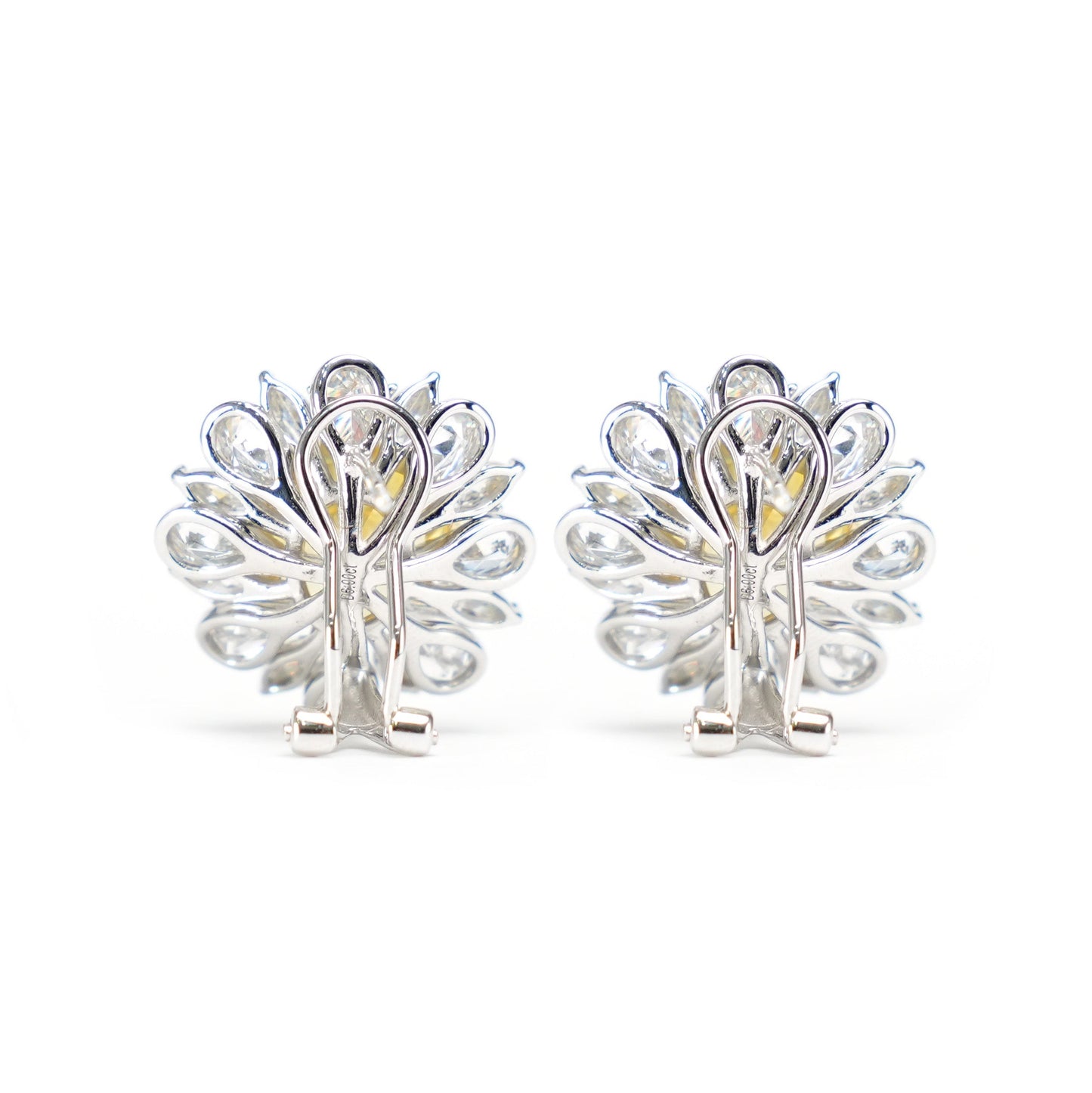 Micro-setting Oval shape yellow color fancy Sunflower earrings, sterling silver