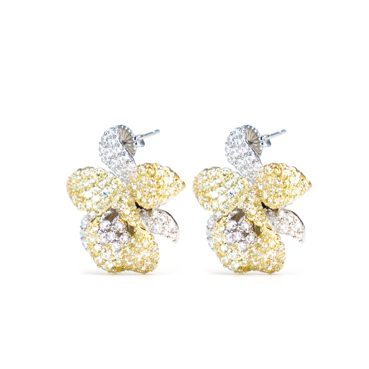 Only 1 Micro-setting yellow color lab created stones flower earrings, sterling silver