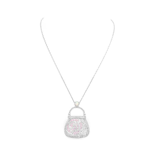 Pink Camellia little bag pendant, sterling silver