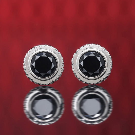 Micro-setting black Lab created stones Jedi Knight ear studs, sterling silver