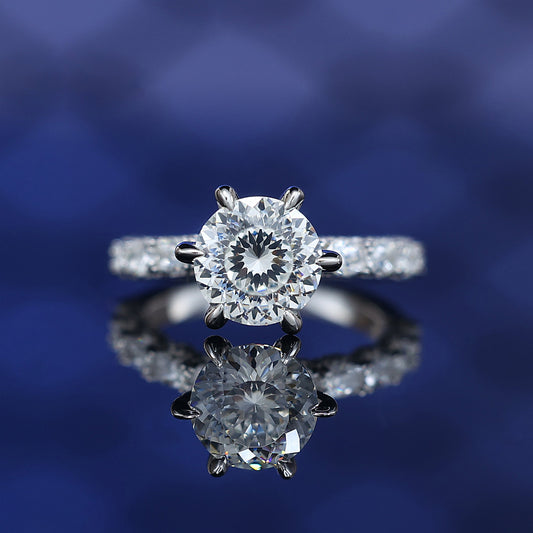 #1072 Micro-setting Round firework-cut Lab created stones ring, sterling silver.（3 carat)