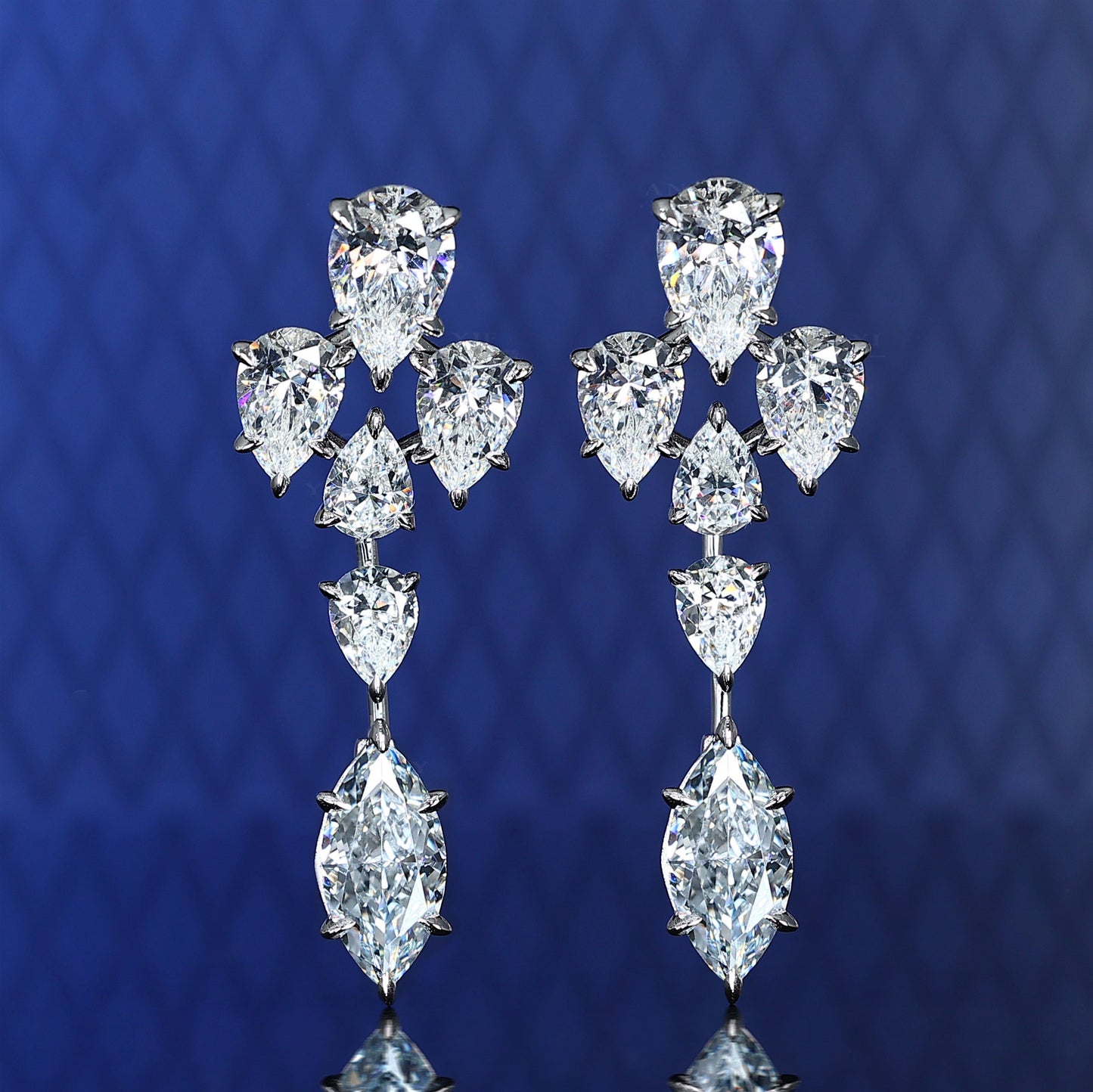Micro-setting very light intense blue diamond color lab created stones The light of blue flame earrings, sterling silver.