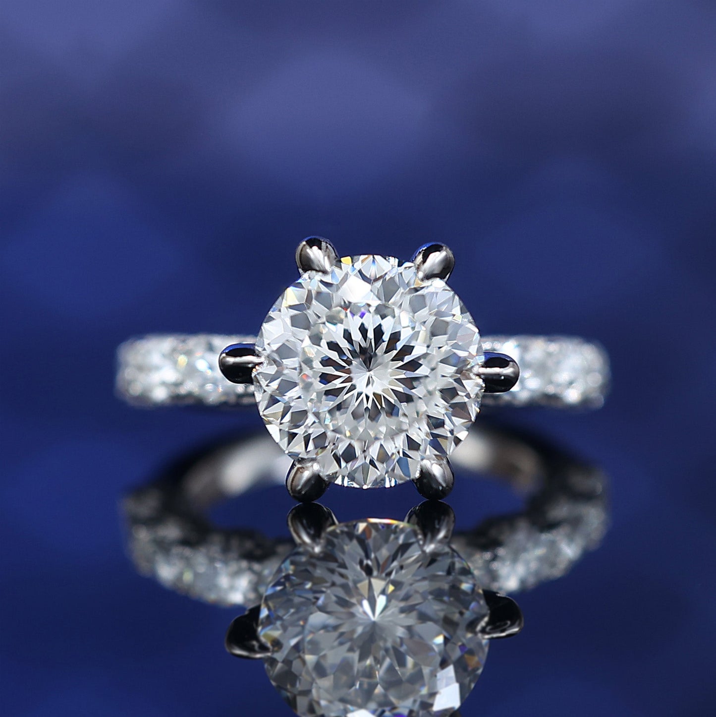 #1073 Micro-setting round firework-cut Lab created stones ring, sterling silver.（5 carat)