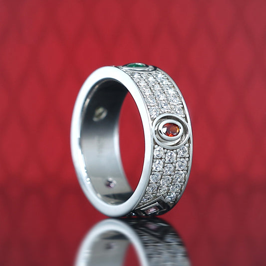 Special offer Micro-setting Colored Lab created stones detailed wide band ring, sterling silver