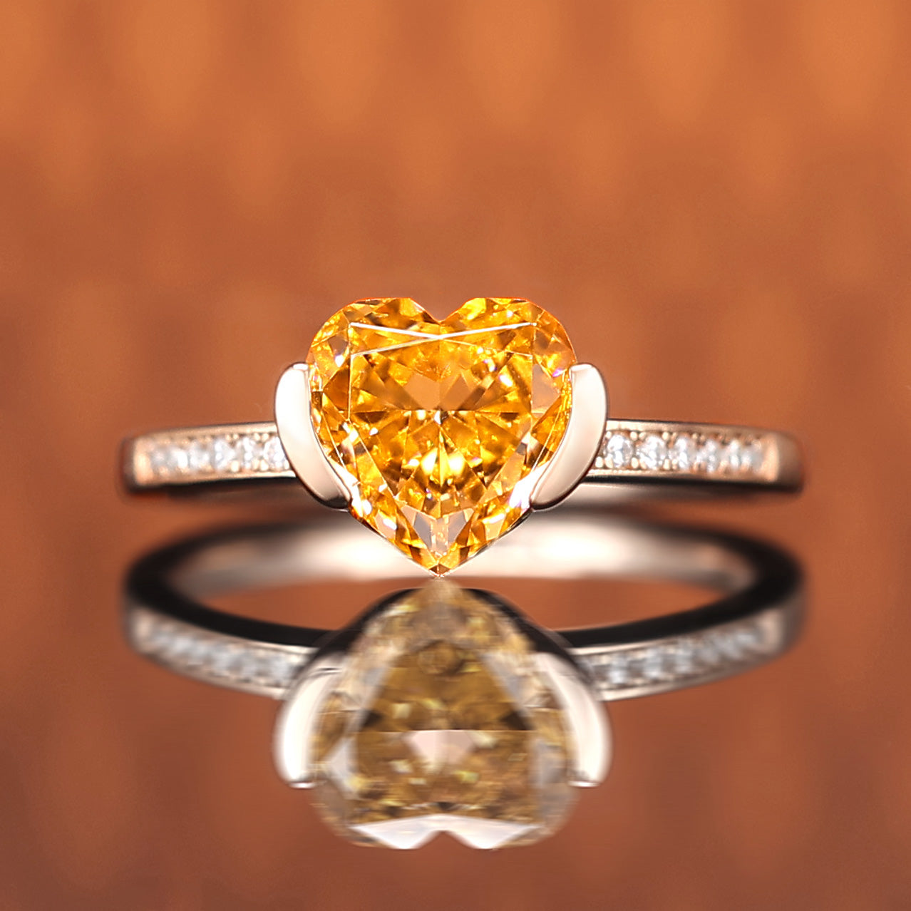 Micro-setting Heart shape Fanta color Lab created stones ring, sterling silver