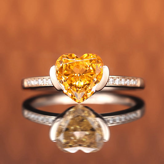 Micro-setting Heart shape Fanta color Lab created stones ring, sterling silver