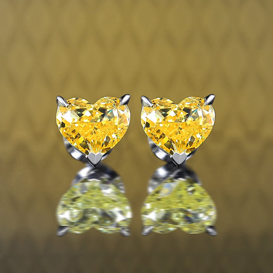 Micro-setting vivid yellow color heart shape earrings. sterling silver