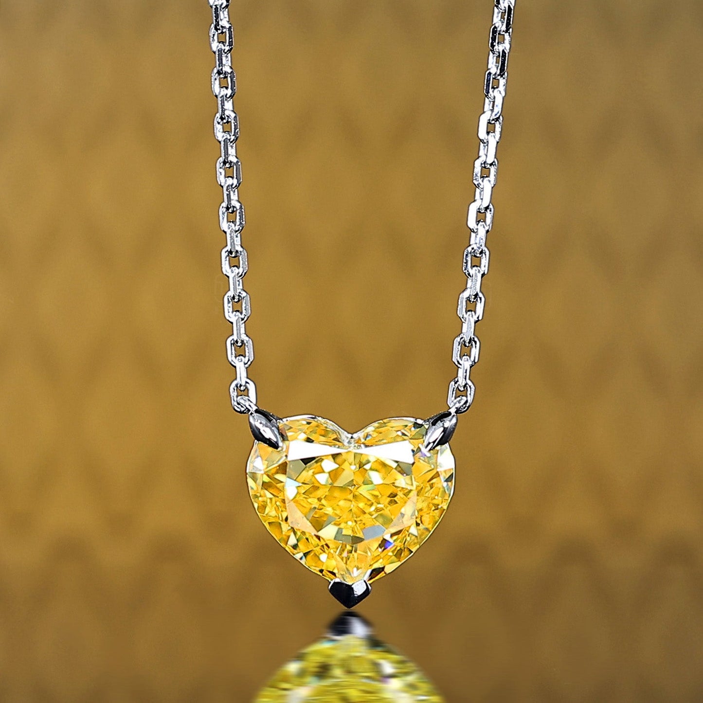 Micro-setting Yellow diamond color Lab created stones heart shape necklace. sterling silver