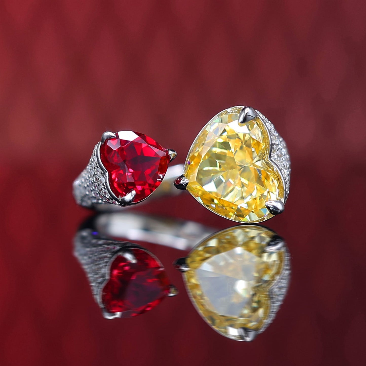 Micro-setting lab created stones Telesthesia ring, sterling silver