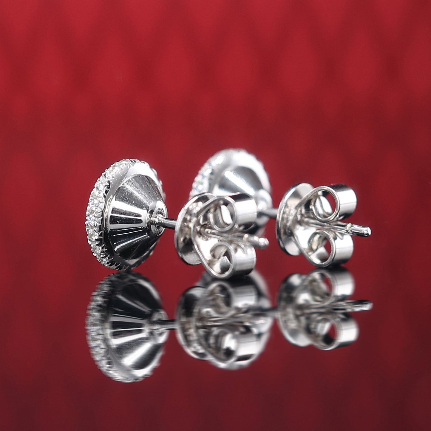 Micro-setting black Lab created stones Jedi Knight ear studs, sterling silver