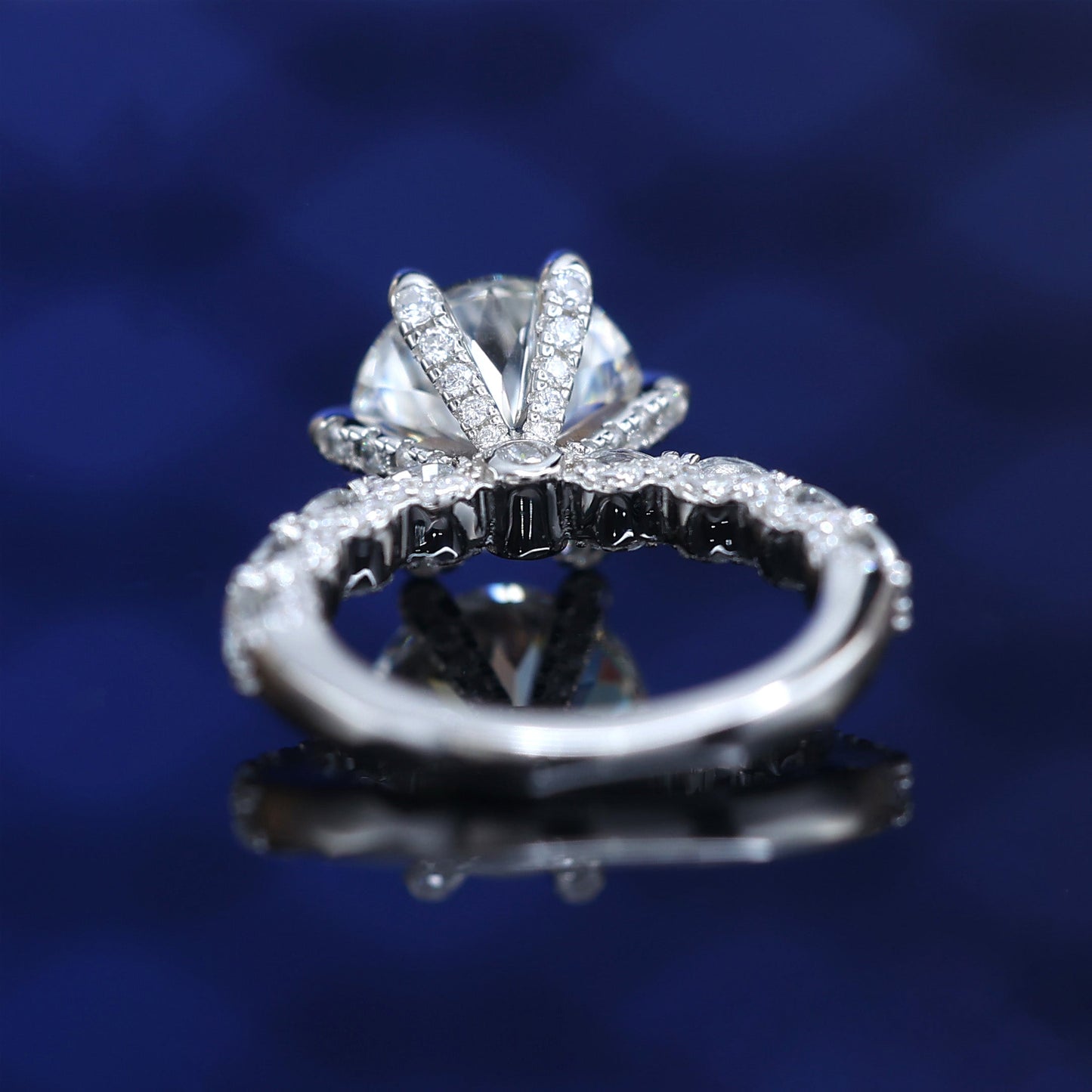 #1073 Micro-setting round firework-cut Lab created stones ring, sterling silver.（5 carat)