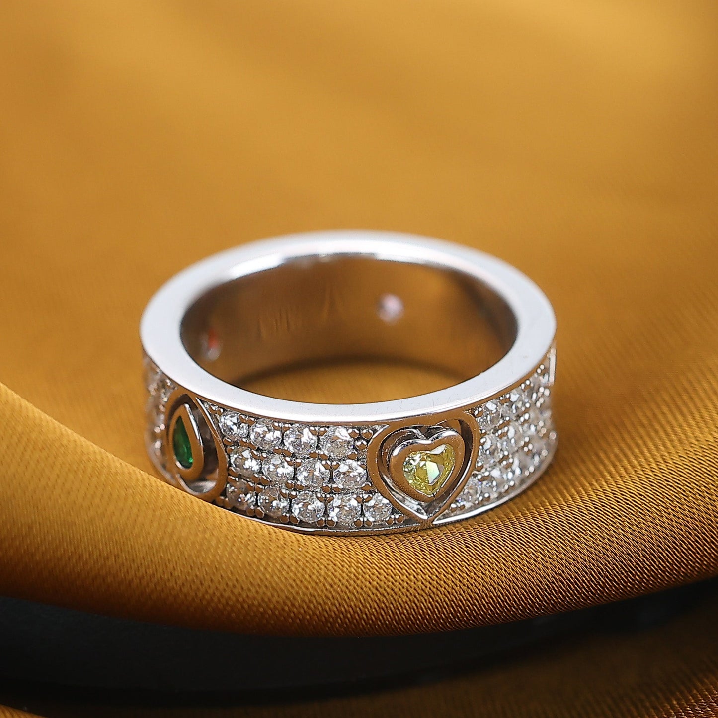 Special offer Micro-setting Colored Lab created stones detailed wide band ring, sterling silver